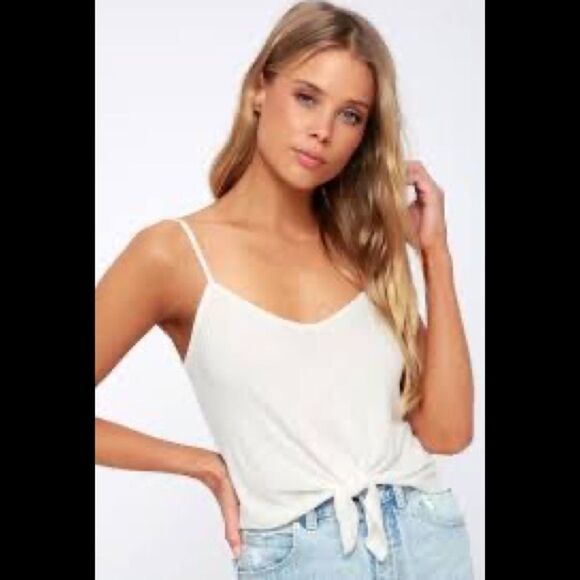 Lush White front tie spaghetti strap camisole tank top Sz M - Picture 1 of 10